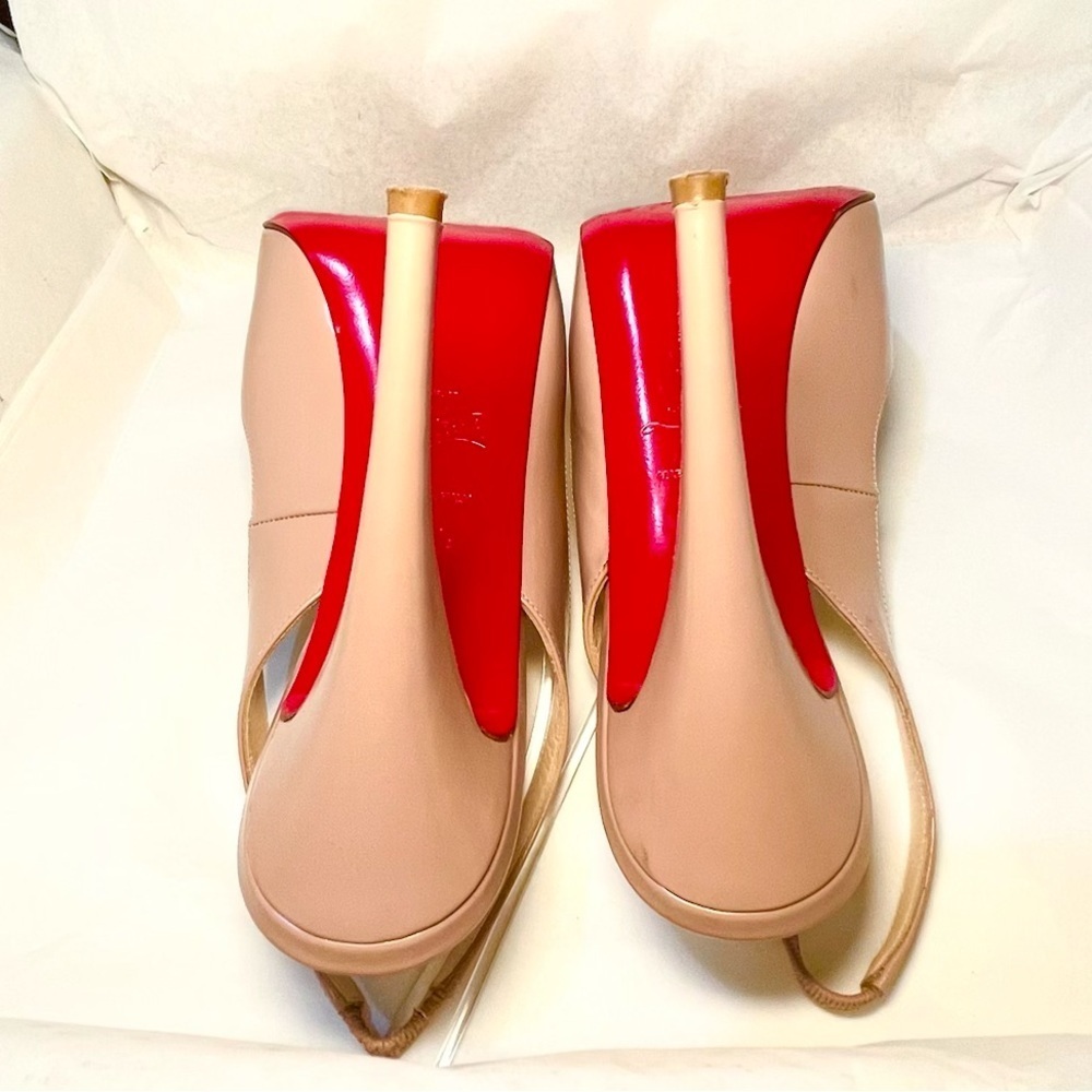 Christian Louboutin NoPrive 120 nude patent kid leather Peep slingback pump 39.5 - Picture 10 of 11